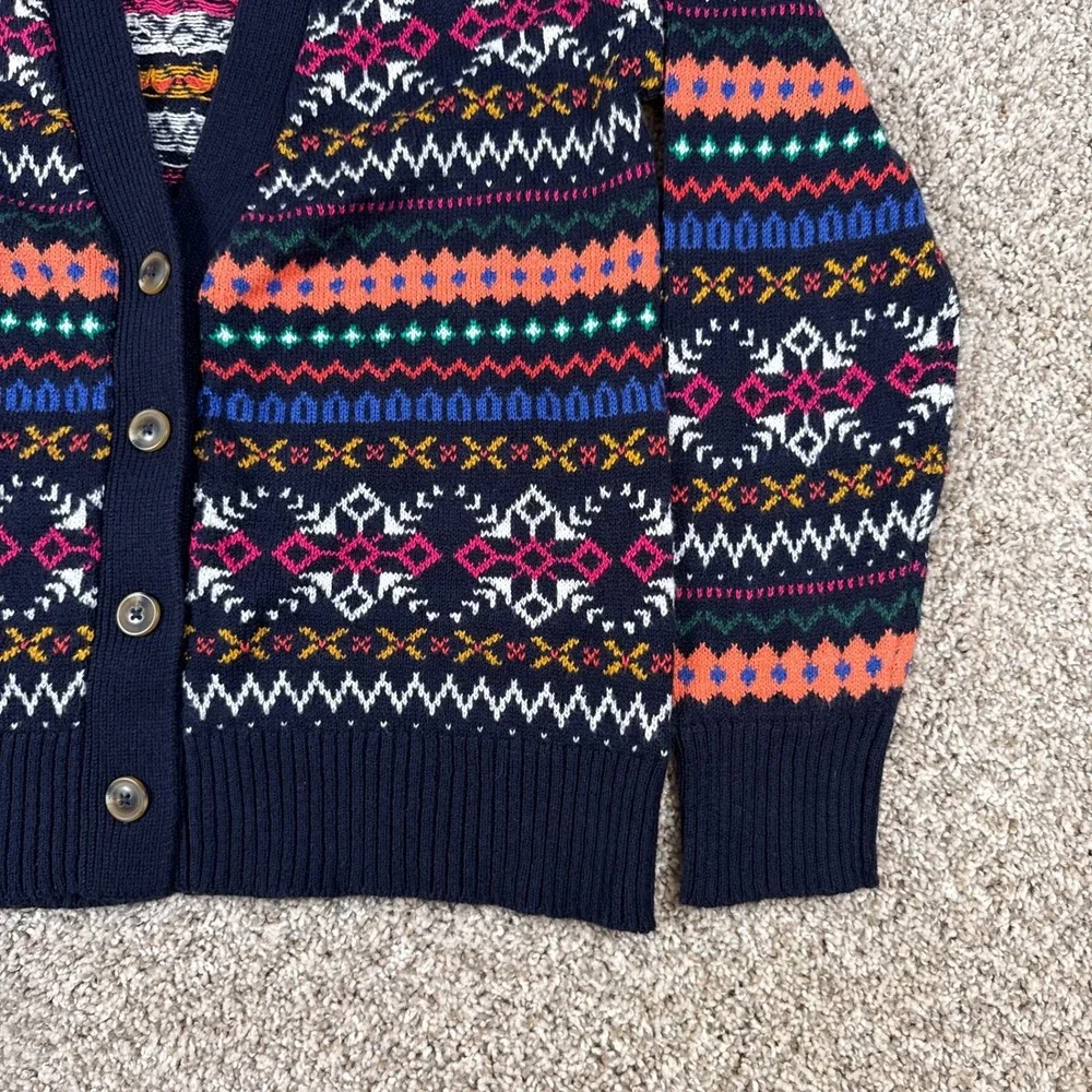 Talbots Cardigan Womens M Navy Fair Isle Button‎ Front Knit Sweater Long Sleeve